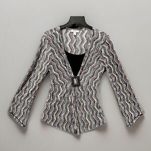 Dressbarn Textured Y2K Top Women’s Small Made in USA V-Neck Buckle Long Sleeve